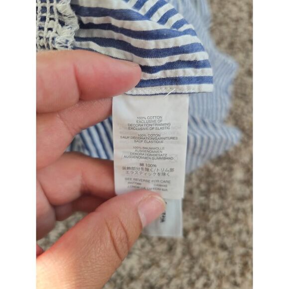 J.Crew XXS Seersucker Jumpsuit Blue White Striped Ruffle Sleeveless Cropped - Picture 8 of 8